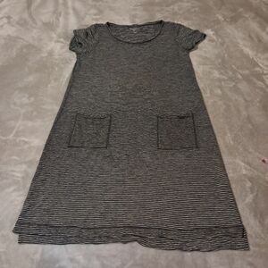 Eileen Fisher Round Neck Mini Stripe Shift Dress HEMP ORGANIC COTTON Sz. Small